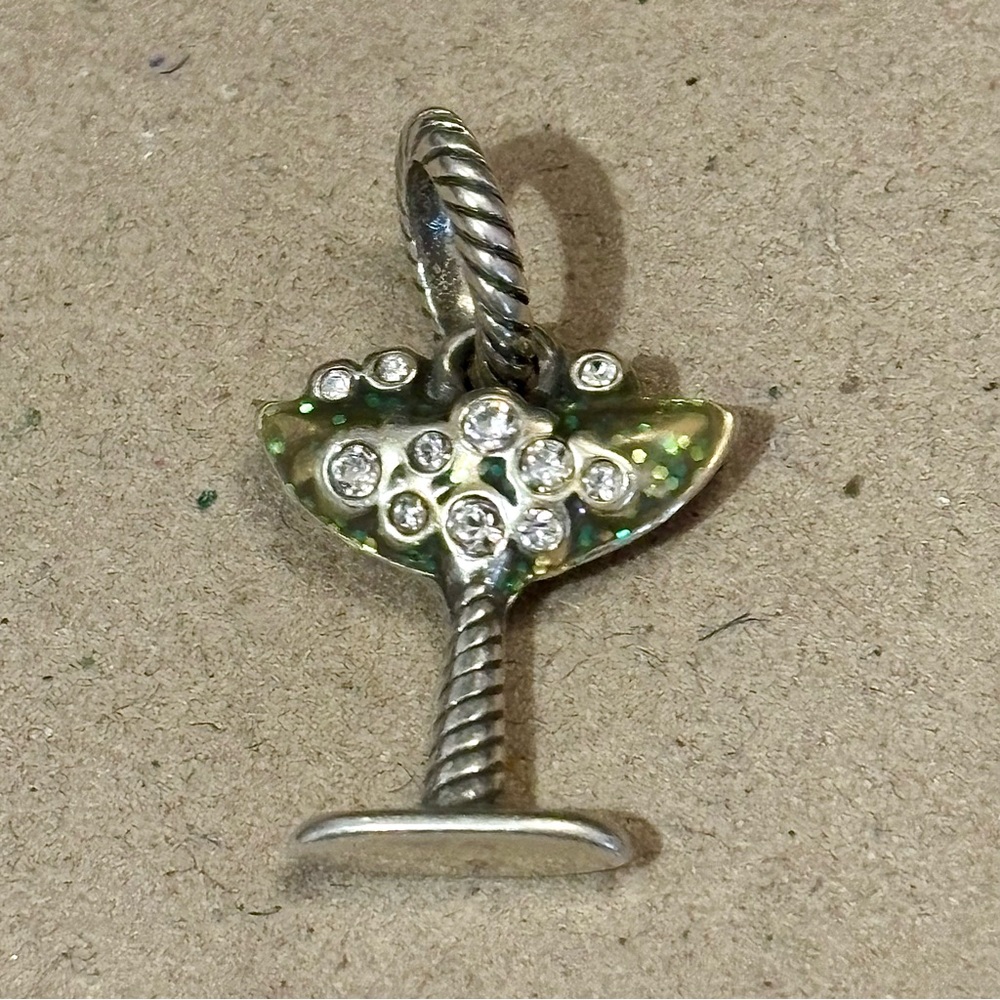 SALE!! Brighton Champagne glass charm Clear crystals Green resin Retired